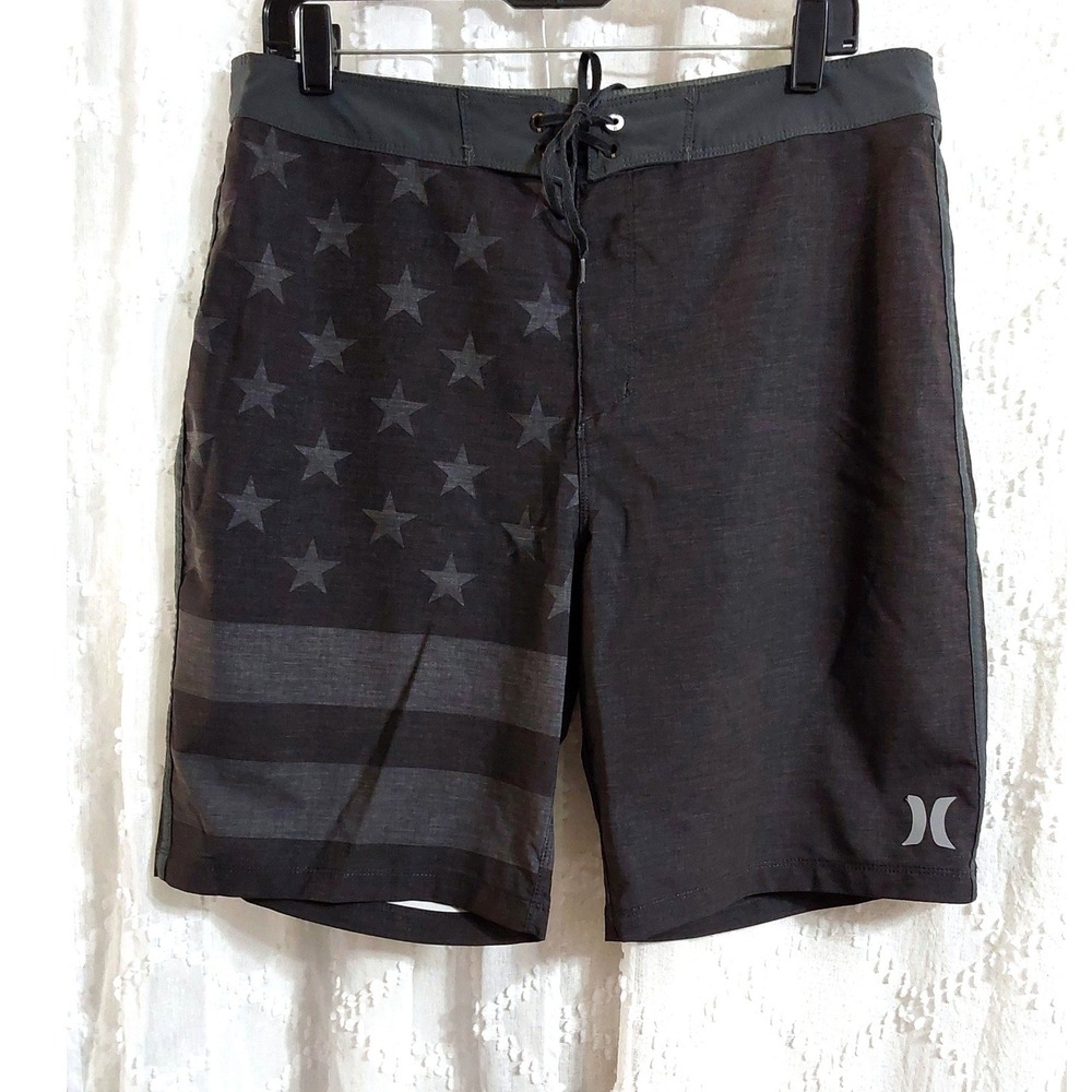 Hurley Phantom Board Shorts Mens 32 Charcoal Gray American Flag Stars Stripes